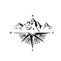 Mountain Compass Stickers, Decal for Car Hood Auto Body Side (Black)