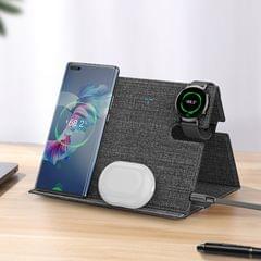 ROCK RWC-0518 3 In 1 Intelligent PU Leather Wireless Charger Station for Huawei Watch / Smart Phones / Wireless Earphone (Grey)