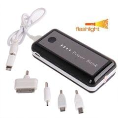 5600mAh Smart Mobile Power Bank External Battery with Five Kinds of Connectors & Flashlight for iPhone 5 / 4 & 4S / New iPad / iPad 2 / PSP / Digital Cameras / Other Mobile Phones (Black)