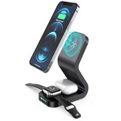 B-13 15W Max 3 in 1 Magnetic Wireless Charger for Mobile Phones & Apple Watchs & AirPods (Black)
