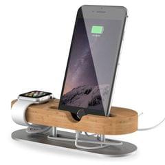 IPS-Z32 Wood + Aluminium Material Desktop Table Cellphone and Smart Watch Secure Charging Stand, For iPhone, Apple Watch