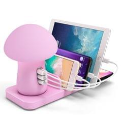 HQ-UD12 Multi-port USB Small Grinding Lamp Multi-function QC 3.0 Wireless Charging Stand Small Night Light  Pink