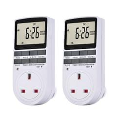 Pack of 2 Digital Plug-in Timer Socket LCD Display 10 Programmable Switching Programs 24 Hours & 7 Days Energy Saving Timer Socket for Electrical Appliances AC230V