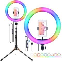 RGB LED Selfie Round Light USB RingLight with Phone Clip Photographic Lighting Phone Photography Video Makeup Lamp,10in