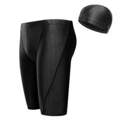 Men Adjustable Drawstring Swim Shorts Board Shorts Swimwear Quick-dry Beach Shorts with Swimming Cap,4XL,Black