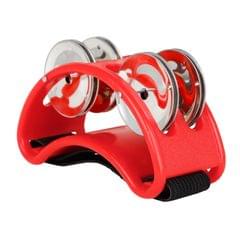 Percussion Foot Tambourine with 4 Pairs of Stainless Steel Jingles & Elastic Strap Percussion Musical Instrument for Cajon Accompaniment,Red