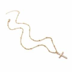 Women Fashion Bright Electroplating Cross Jewelry Necklace (Silver)