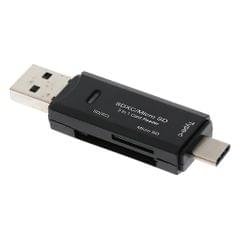 3-in-1 USB2.0/USB C/Micro USB Card Reader OTG Adapter for SD, Micro SD Black