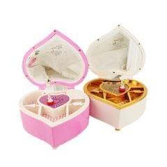 Heart Shape Dancing Ballerina Music Box Plastic Jewellery Box Girls Carousel Hand Crank Gift(Pink)