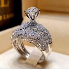 2 PCS Women Vintage 925 Silver Diamond Wedding Ring, Size:6