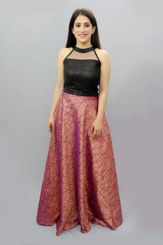Pink Silk and Sequin Skirt Top Set