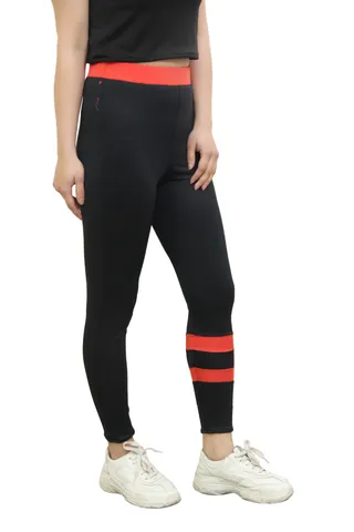 Solid Black Treggings with Red Belt
