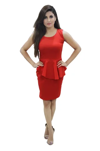 Solid Red Sleeveless Bodycon Ruffle Dress