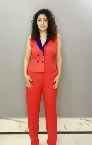 Red and Blue Waist Coat Pant Set