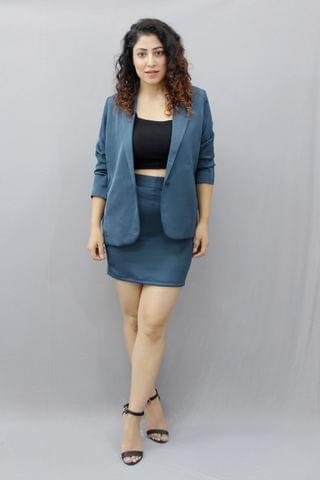 Solid Teal Blue Short Skirt and Blazer Co-ords
