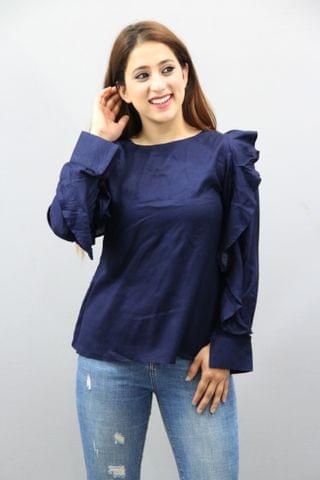 Solid Navy Blue Ruffle Top
