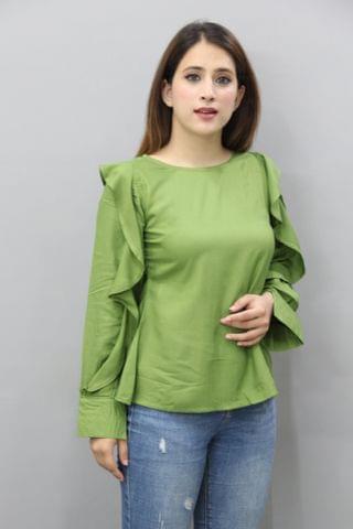 Solid Green Color Ruffle Top