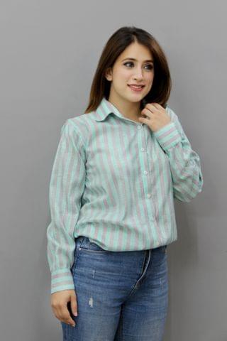 Green Color Stripped Cotton Shirt