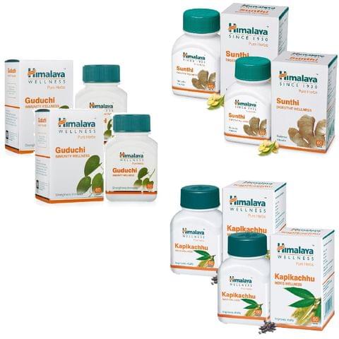 Himalaya Combo-3 (SUNTHI, KAPIKACHHU, GUDUCHI - 2 bottles X 60 Tablets of  each)