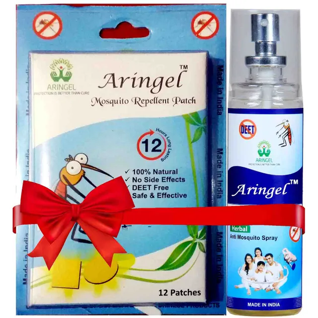 Aringel Mosquito Repellent Patch 1st Gen + Herbal Anti Mosquito Spray (12 Pieces + 100ml)