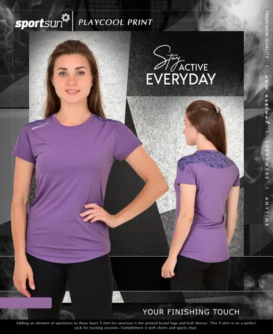 Sport Sun Self Design Purple T Shirt For Women's PWT 01