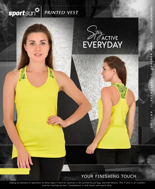 Sport Sun Self Design Lemon Gym Vest For Women's WV 01