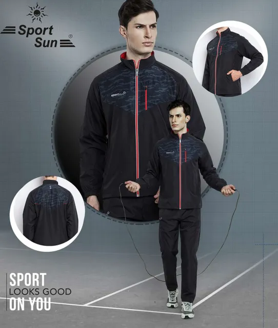 Sport Sun Printed Men Micro Poly Track Suit Black 1192