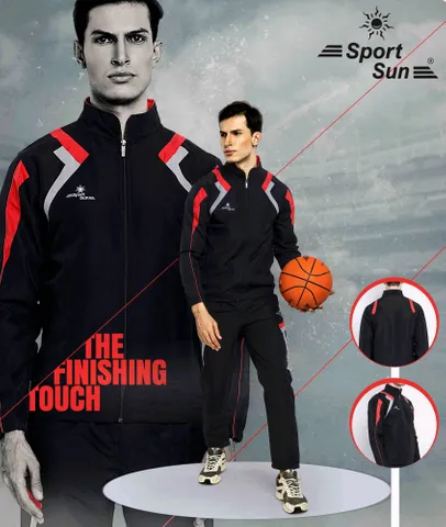 Sport Sun Solid Men Micro Poly Track Suit Black Red 1193