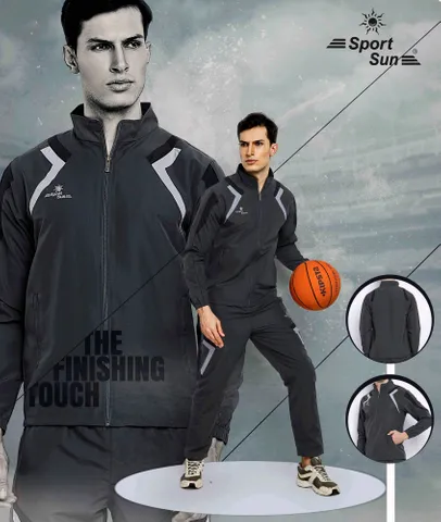 Sport Sun Solid Men Track Suit Dark Grey 1193