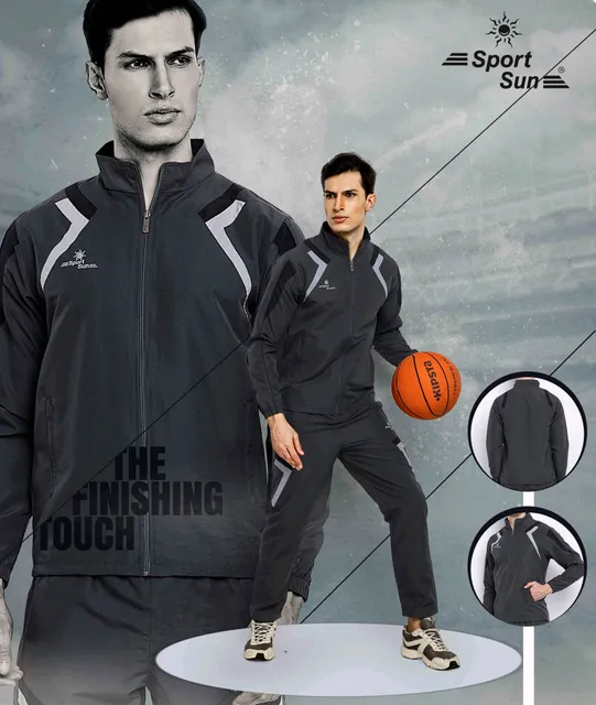 Sport Sun Solid Men Track Suit Dark Grey 1193