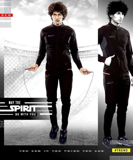 Sport Sun Solid Men NS Lycra Track Suit Black TSN 01
