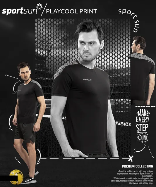 Sport Sun Round Neck Playcool T Shirt Black PPT 01