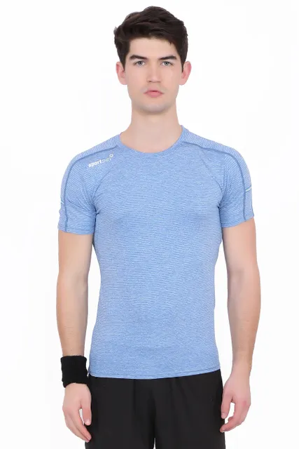 Sport Sun Solid Men T Shirt Blue Milange PLCT 19