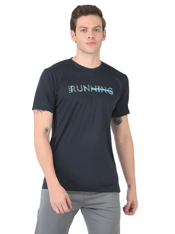 Sport Sun Solid Men Navy Blue Running T Shirt RN 01