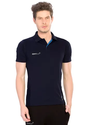 Sport Sun Solid Men Dry Fit Polo Navy Blue T Shirt DFP 01