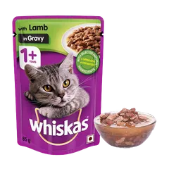 Whiskas With 'Lamb In Gravy' Pouch -(Pack of 3 ) - 85 gm Each - Adult