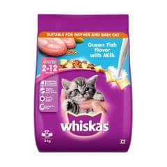 Whiskas Junior Kitten (2-12 months) Dry Cat Food - Ocean Fish Flavor with Milk, 3kg Pack