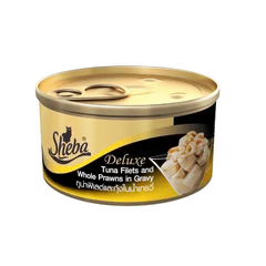 Sheba Premium Wet Cat Food Can - Tuna Fillet & Whole Prawns in Gravy Flavor - 85 g X 4