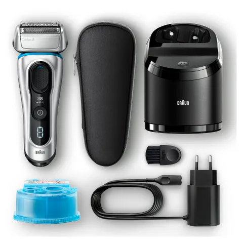 Braun Series 8 8390cc Electric Foil Shaver with Clean And Charge System, Silver