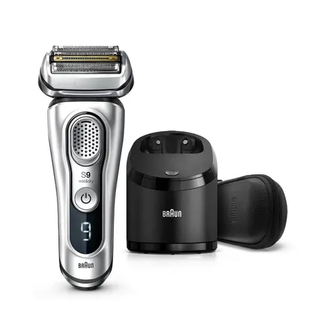 Electric Shaver Series 9 9390cc, Silver with Clean and Charge Station & Leather Travel Case