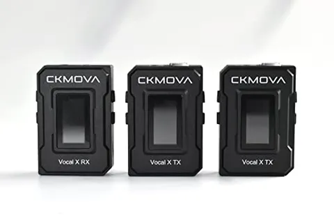 CKMOVA | Vocal X V2 Ultra Compact Dual-Channel Wireless Microphone | 2TX Transmitters and 1RX Receiver | OLED Display - Mono/Stereo | 2.4GHz Output - 100m Range | 10hrs Battery, Type-C | 3.5mm | Black
