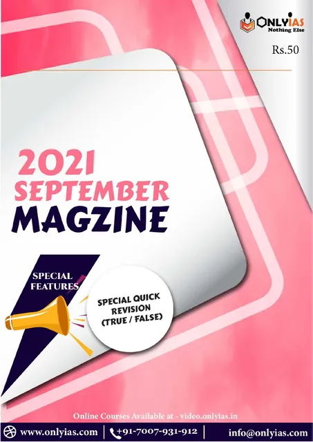 Only IAS Monthly Current Affairs - September 2021 - [B/W PRINTOUT]