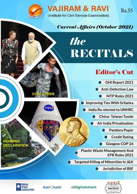 Vajiram & Ravi Monthly Current Affairs - The Recitals - October 2021 - [B/W PRINTOUT]