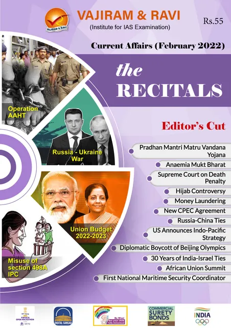 Vajiram & Ravi Monthly Current Affairs - The Recitals - February 2022 - [B/W PRINTOUT]