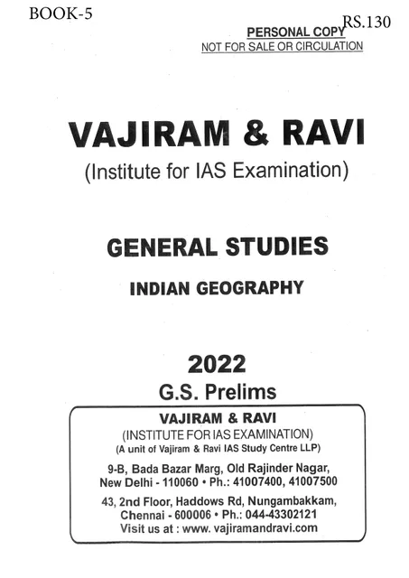 Vajiram & Ravi General Studies GS Printed Notes Yellow Book 2022 - Indian Geography - [B/W PRINTOUT]