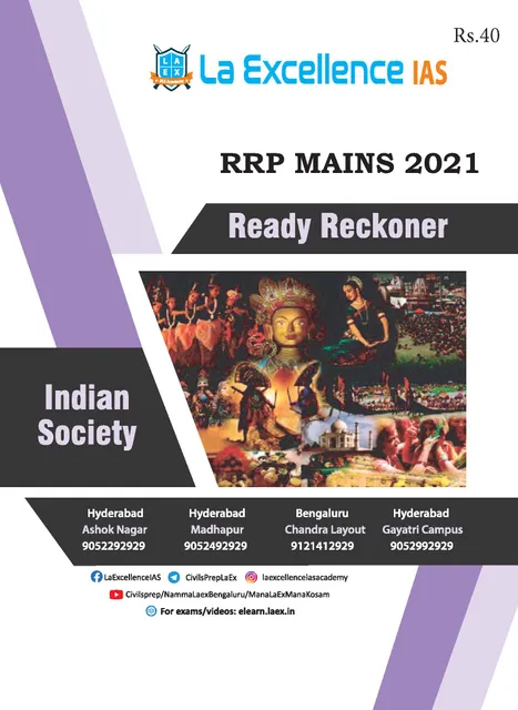 La Excellence Ready Reckoner RRP Mains 2021 - Indian Society - [B/W PRINTOUT]
