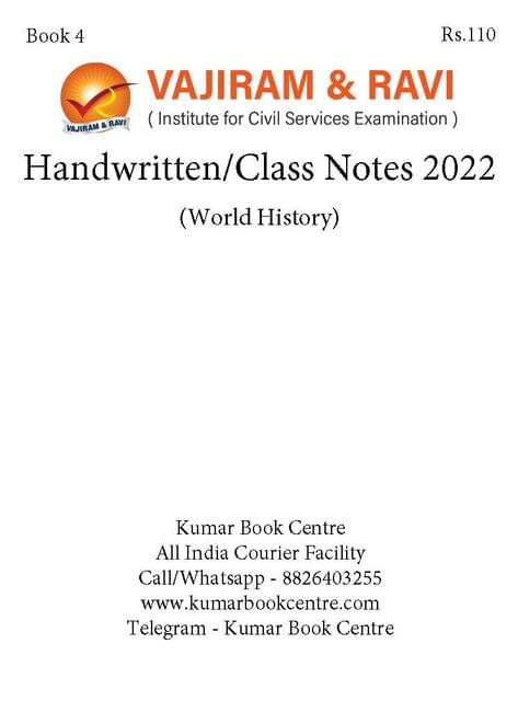 World History - General Studies GS Handwritten/Class Notes 2022 - Vajiram & Ravi - [B/W PRINTOUT]