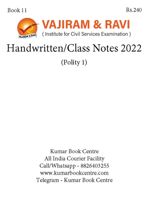 Polity 1 - General Studies GS Handwritten/Class Notes 2022 - Vajiram & Ravi - [B/W PRINTOUT]