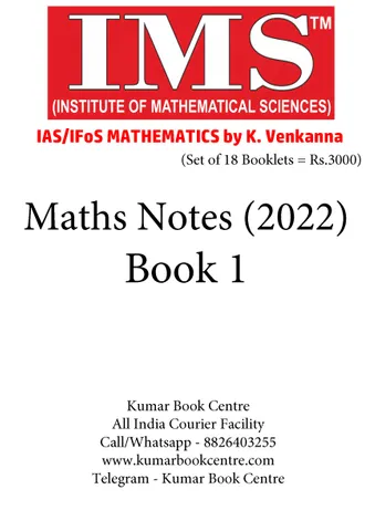 (Set of 18 Booklets) IMS Handwritten/Class Notes 2022 - Mathematics Optional - K Venkanna Sir - [B/W PRINTOUT]