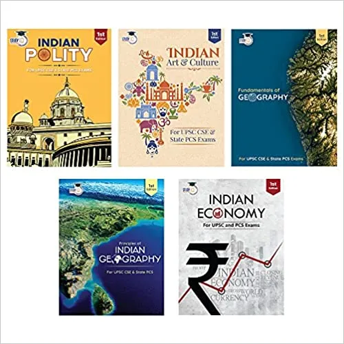 Set of 5: Indian Polity + Indian Economy + Indian Art & Culture + Principles & Fundamentals of Indian Geography ( English|1st Edition) | UPSC | Civil Services Exam | State Administrative Exams | STUDY IQ
